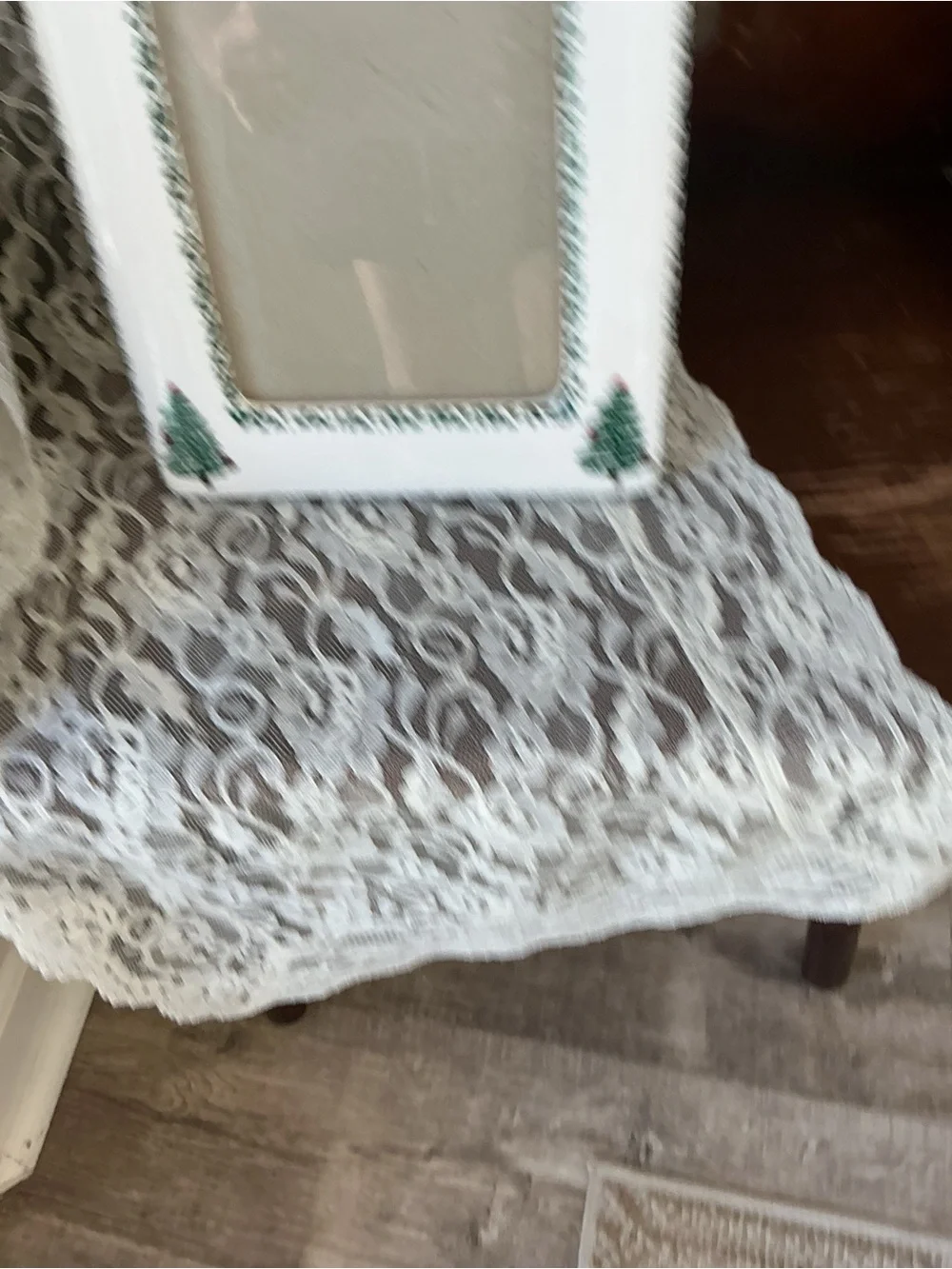 White Picture Frame with Green Christmas Tree Accents -